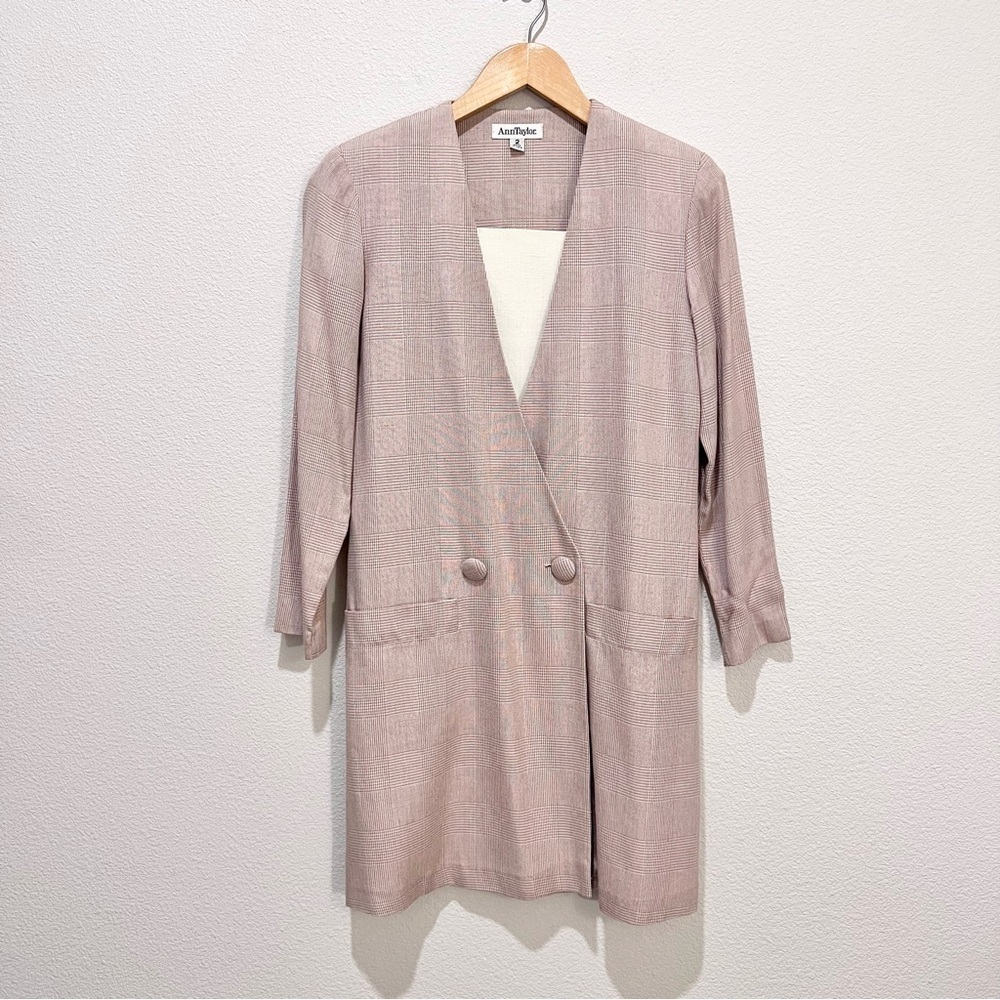 Vintage Ann Taylor Blazer Jacket Beige Long Lined Linen Blend Made In USA Sz 2 - Picture 2 of 13